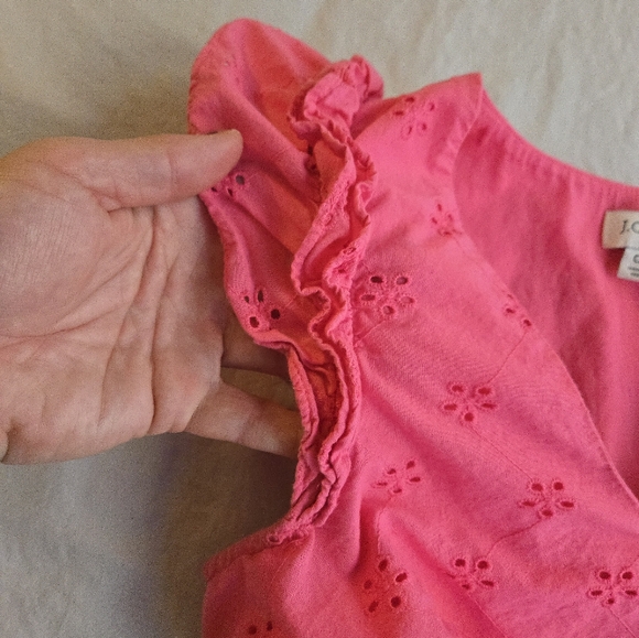 J. Crew Vibrant Pink Eyelet Tiered Skirt Vneck Ruffle Sleeveless Midi Dress - Picture 6 of 12